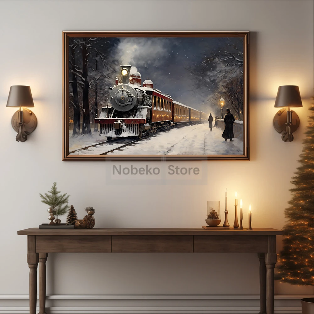 عيد الميلاد القطبية اكسبرس المشارك خمر الشتاء المشهد قطار عيد الميلاد يطبع حائط لوح رسم الفن غرفة المنزل العطلات ديكور
