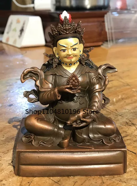 10CM Tibet Face Painted Yellow Dzambala Jambhala Buddha Copper Statue