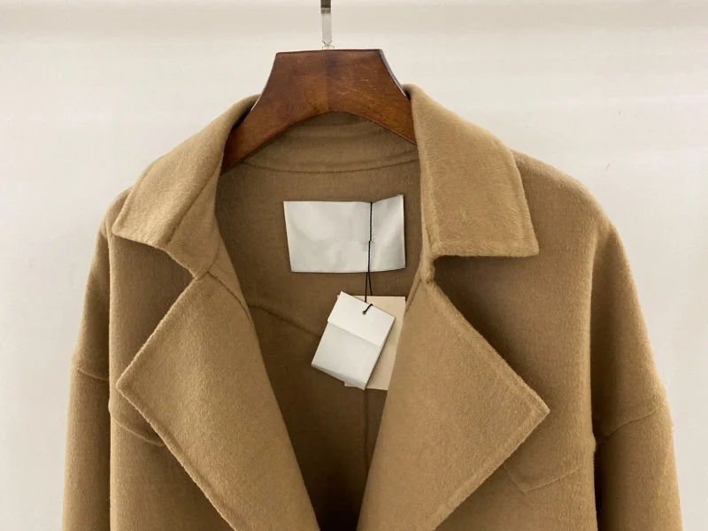 Maxdutti Modny Luźny Płaszcz Wysokiej Jakości 90% Wełna i 10% Jedwab Morwowy Vintage Karmelowy Dwustronny Wełniany Płaszcz Damski