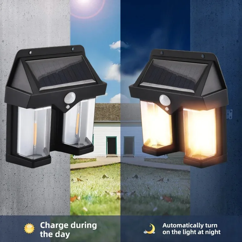QHSPE Solar Powered Rechargeable Light Tungsten Wire Human Body Induction LED Lamp IP44 Waterproof Outdoor Wall Lamps Decorative