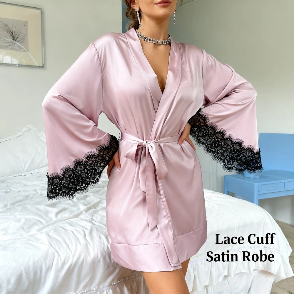 

Женский атласный халат средней длины, халат с длинными рукавами, пижамный атрибут, домашняя одежда