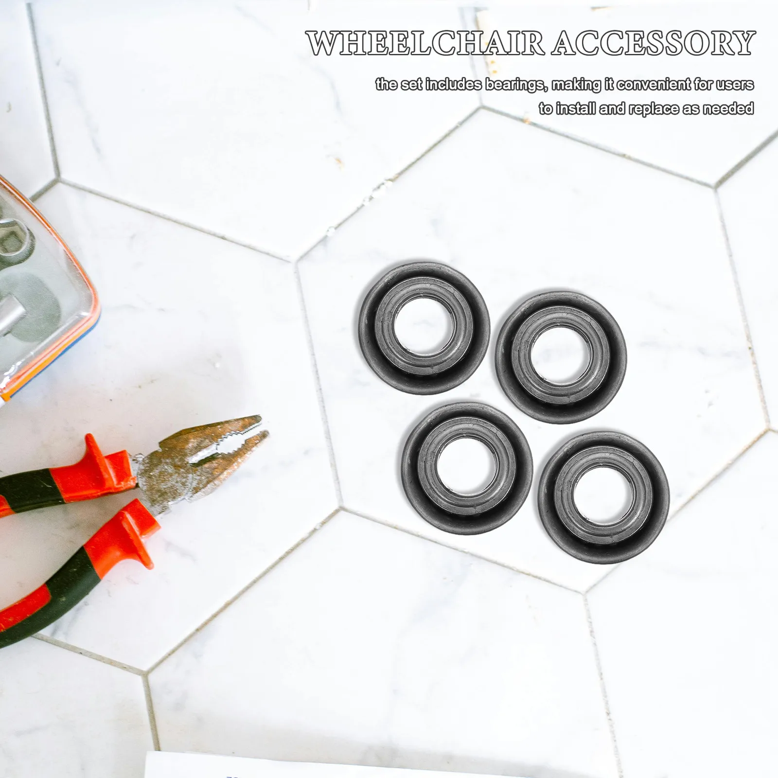 Roulements d'accessoires pour fauteuil roulant, 4 pièces, remplacement de la tige de fourche avant, améliore la stabilité, direction fluide, support de roue avant