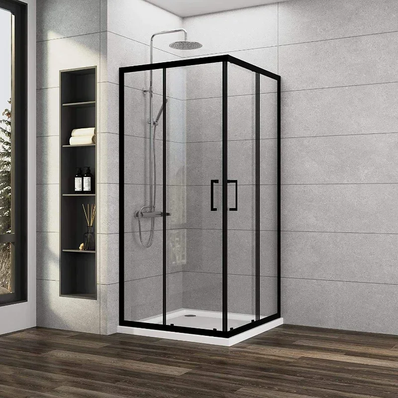 Modern square aluminum alloy waterproof transparent tempered glass double sliding door bathroom shower room cabin