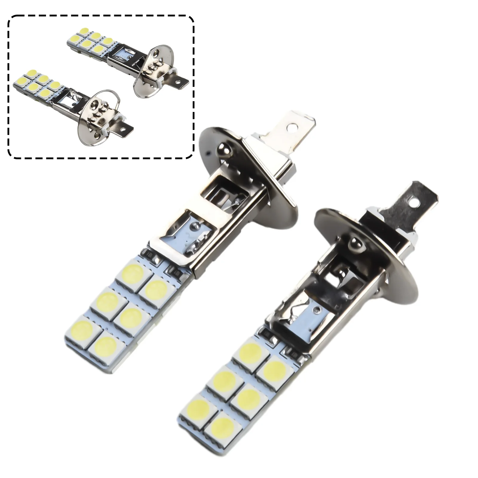 自動車用LEDフォグライト,フォグライト,白いヘッドライト,H1-12SMD-5050チップ,ハイビーム,ドライビングバルブ,6000k,2個