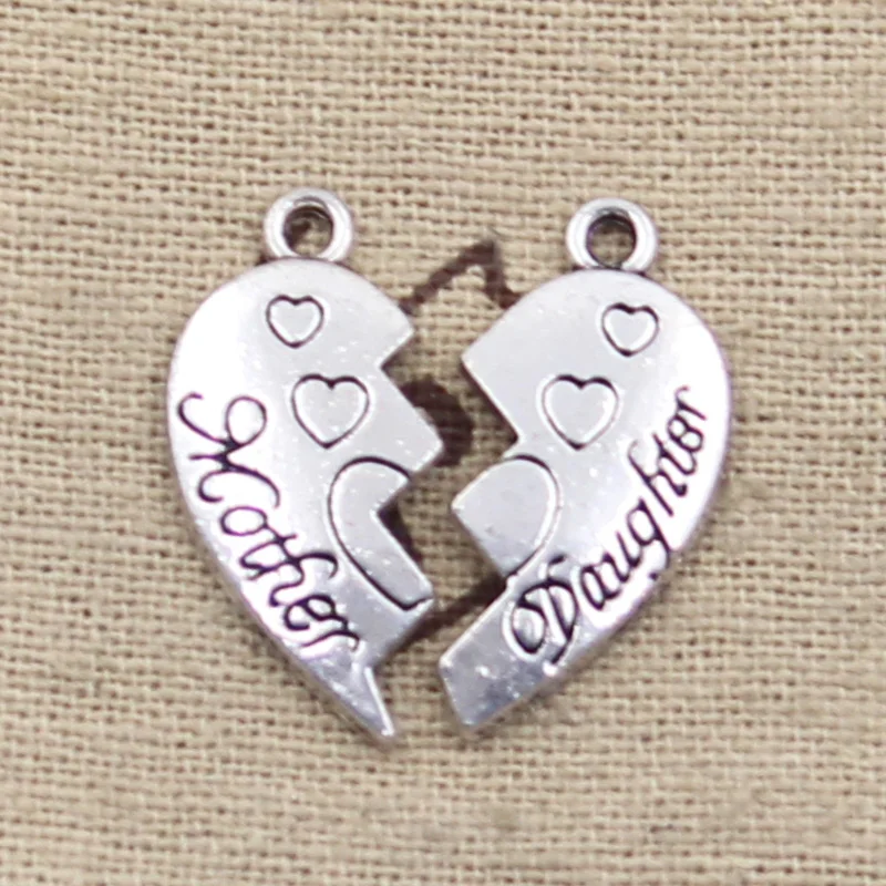 12pcs Charms Heart Mother Daughter Puzzle 21x21mm Antique Silver Color Pendants Making DIY Handmade Tibetan Silver Color Jewelry