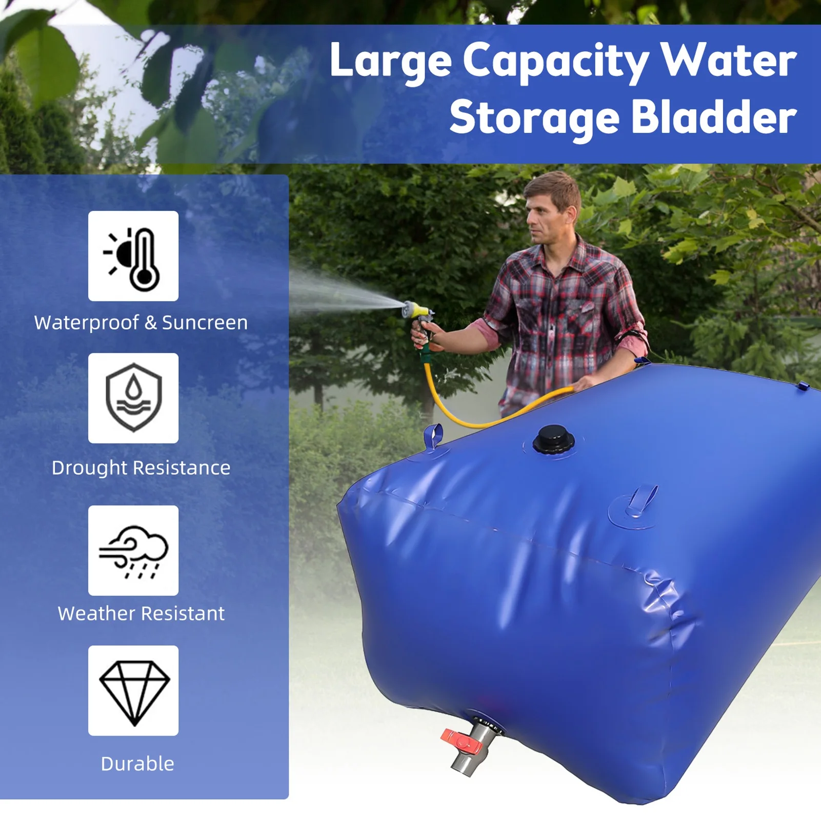

Large Capacity Water Storage Bladder 50/400L Foldable Water Tank Garden Drought Resistance Collapsible Emergency Soft Water Bag