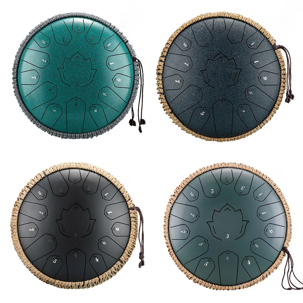 Hluru Music Drum 15 Notes Glucophone Steel Tongue Drum 14 Inch 15 Notes C Tone Ethereal Drum Percussion Musical Instruments