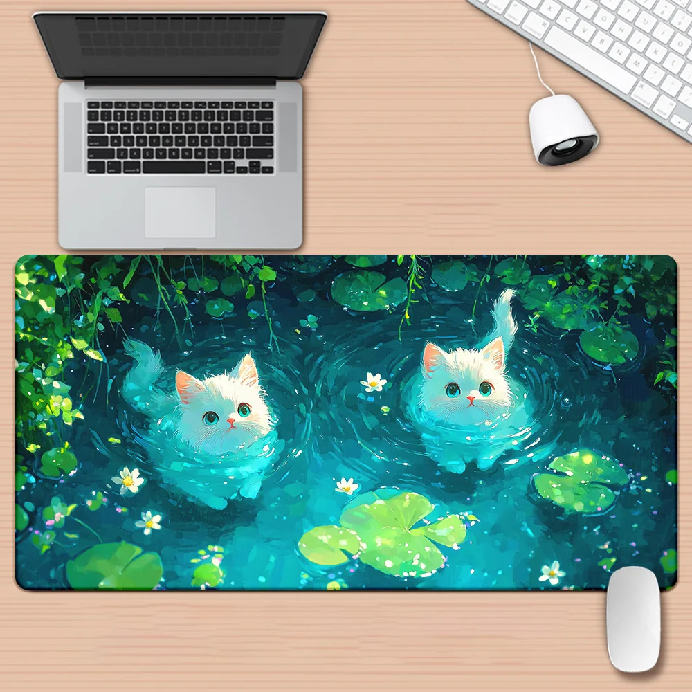 Brand Cute Cat Pond XXL Mousepad Iron Art Large Desk Mat Non-Slip Rubber Gaming Keyboard PC Office Accessory HD Print Durable
