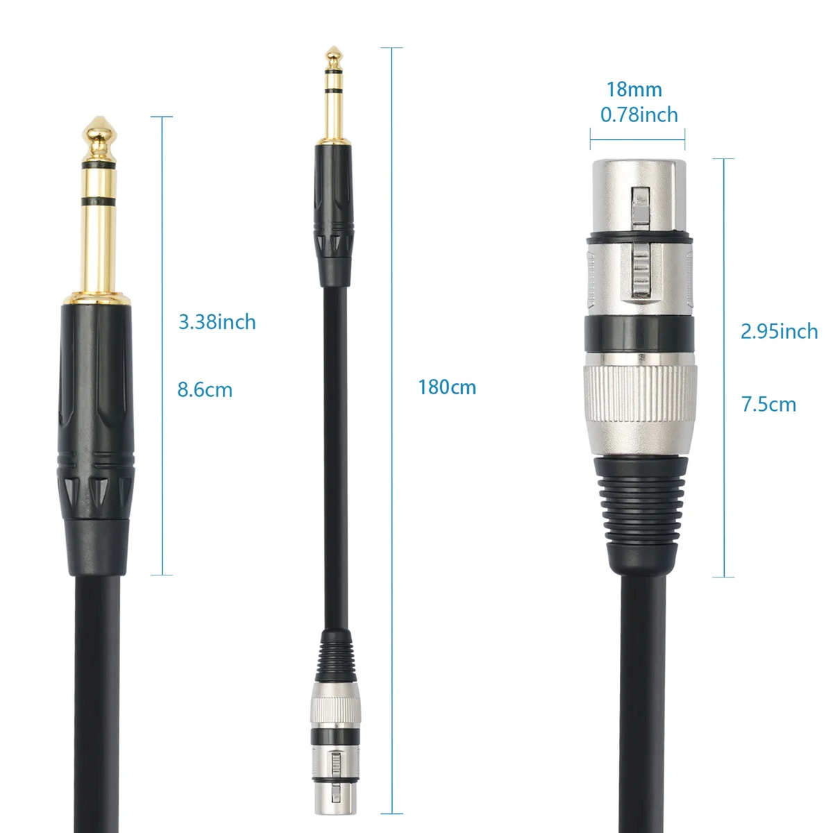 TRS 1/4 Inch to XLR 3Pin Cable Balanced XLR to Jack 6.35mm TRS Signal Interconnect Cord Microphone Audio Cable