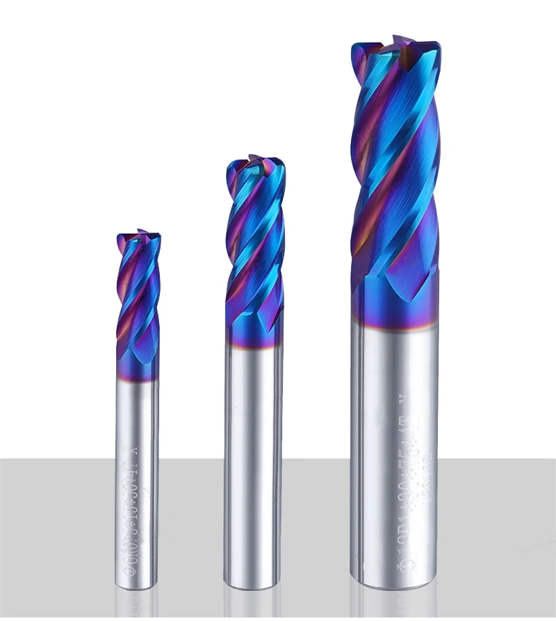 OYYU Blue Nano Corner Radius End Mills Tungsten Steel Round Nose Milling Cutter HRC60 4 Flute Carbide Coating Lengthen CNC R0.5