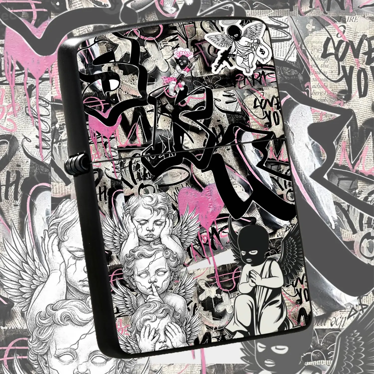 Trendy Graffiti Street Art Creative Decorative Lighter, Cool Cherub Angel Pattern Accessory, Portable Exquisite Daily Item, Unique Interesting Gift For Friends, Suitable For All Kinds Of Daily Scenarios And Personal Styling Matches A Humoro