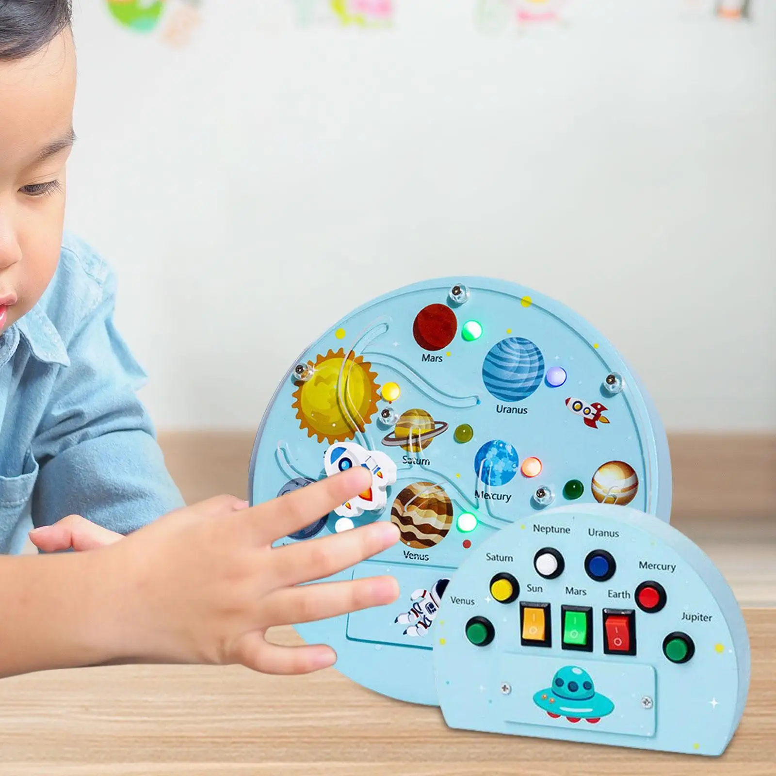Busy Board with Light Early Educational Developmental Teaching Aids Light Switch Toys for Travel Preschool Kids Holiday Gifts