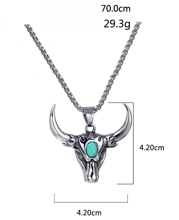 Bold Retro Bull Head Pendants Turquoise Necklace Vintage Intricate Ornate Hip-Hop Trendy Casual Daily Unisex Fashion Accessories
