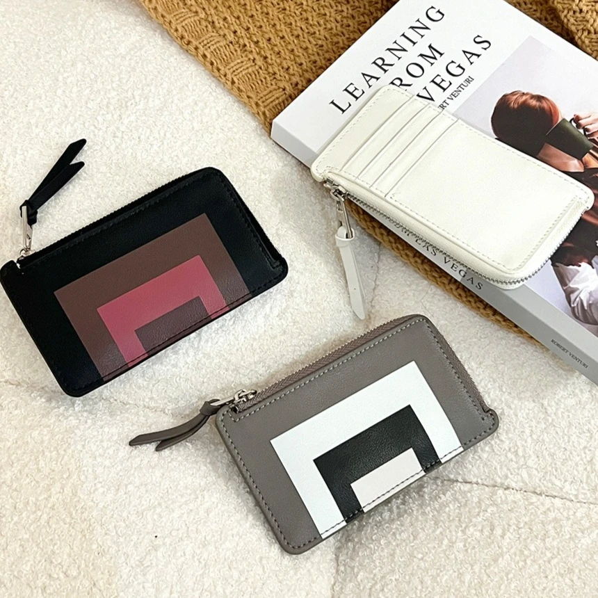 

Модный кожаный карманный кошелек с цветными блоками, кошелек для монет на молнии с несколькими битами для карт, портативный ежедневный органайзер для путешествий