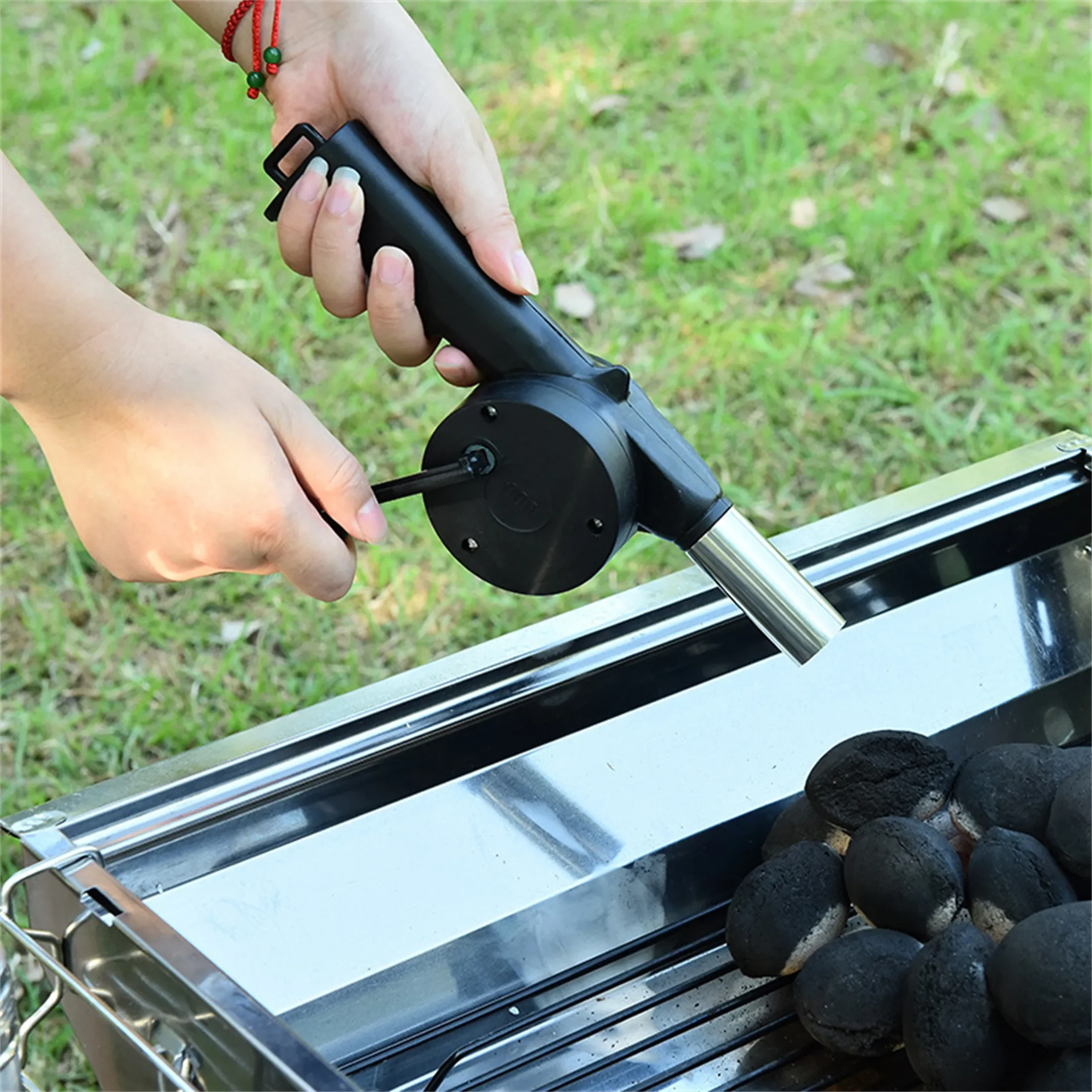 Black Hand-cranked Air Blower Barbecue Fan Mini Portable BBQ Grill Fire Bellows Picnic Camping Accessories Outdoor Hand Tools