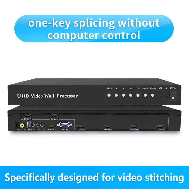 2x3 Video Wall Controller 4K Processor MultiScreen Stitching 3840x2160P60Hz 1 Input 6 Out TV Splicing Box Splicer 180° Flip