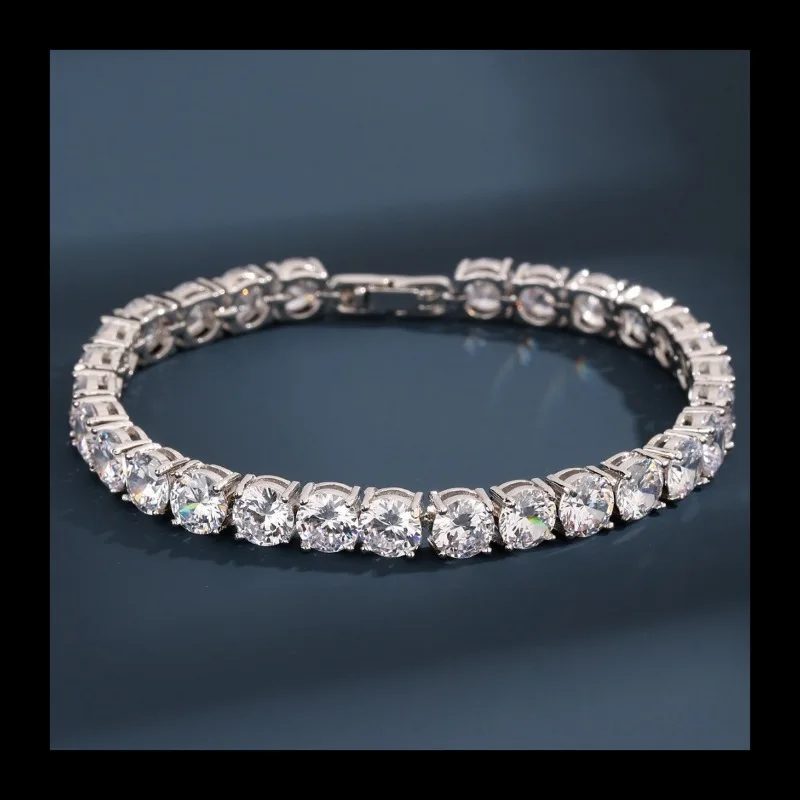 مجوهرات رائجة البيع S925 الفضة الزركون سوار الهيب هوب صف واحد الأبيض الزركون مجوهرات اكسسوارات