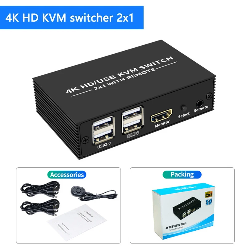 KVMSwitcherHDMITwo in, one out4K60HZComputerUSBMouse and Keyboard HD Video Switcher