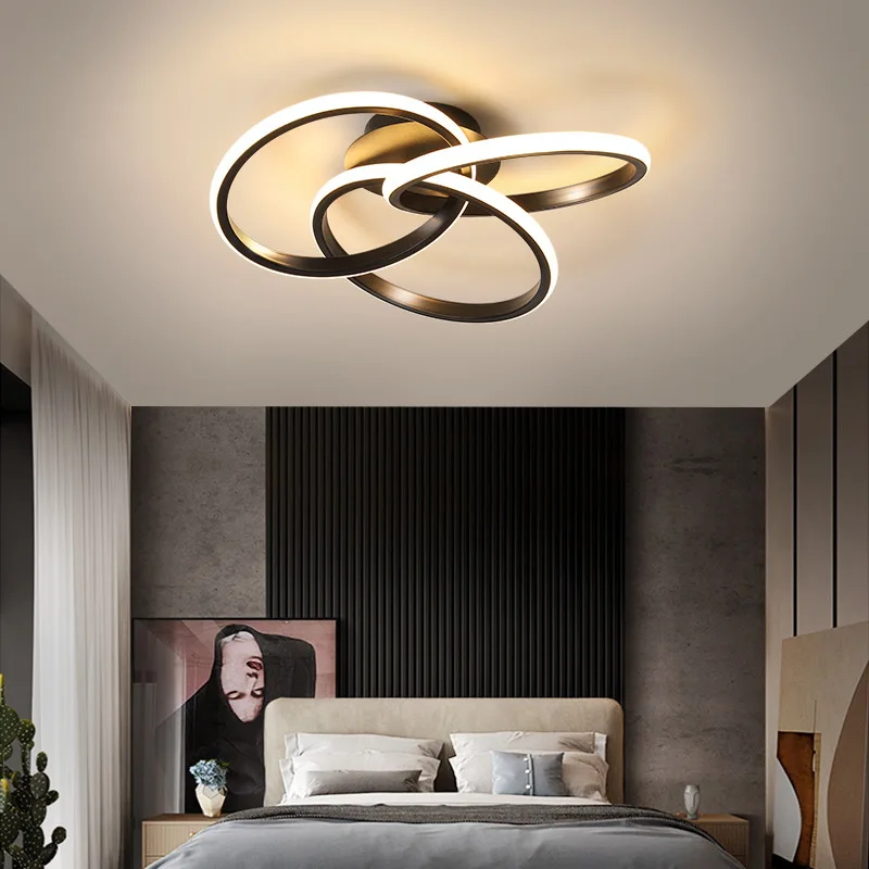 Moderne LED-Deckenleuchte, 52 cm, Schwarzgold, Kleeblatt-Licht für Schlafzimmer, Wohnzimmer, Flur,