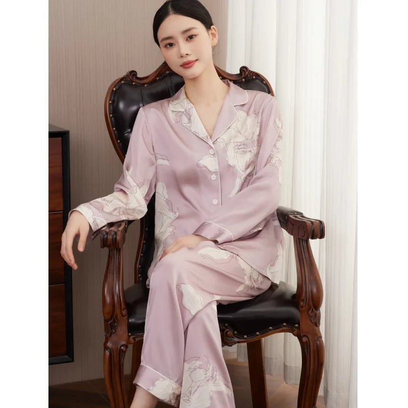 

Pure Silk Women's Pajamas Damska Home Wear Floral Pigiama Winter Mujer Pijama Long-sleeved Two-piece Set Mulberry Silk Sleepwear