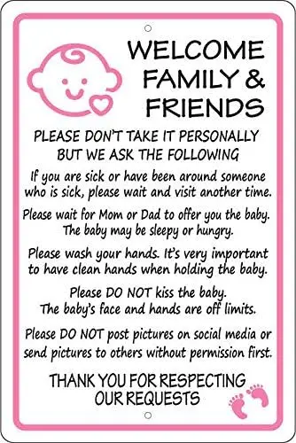 Retro Metal Tin Sign Rules for Visiting New Baby Alum Sign New Parents, Nursery, Visitors Sign for Outdoor & Indoor Wall