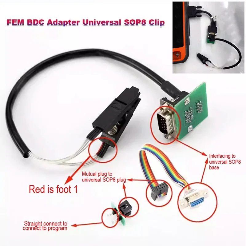

Универсальный адаптер FEM BDC SOP8 для Xhorse Key Tool Plus, VVDI PROG, CGDI, ACDP для BMW X1, X3, X5, X6, 3 серии, для программирования ключей при утере ключа