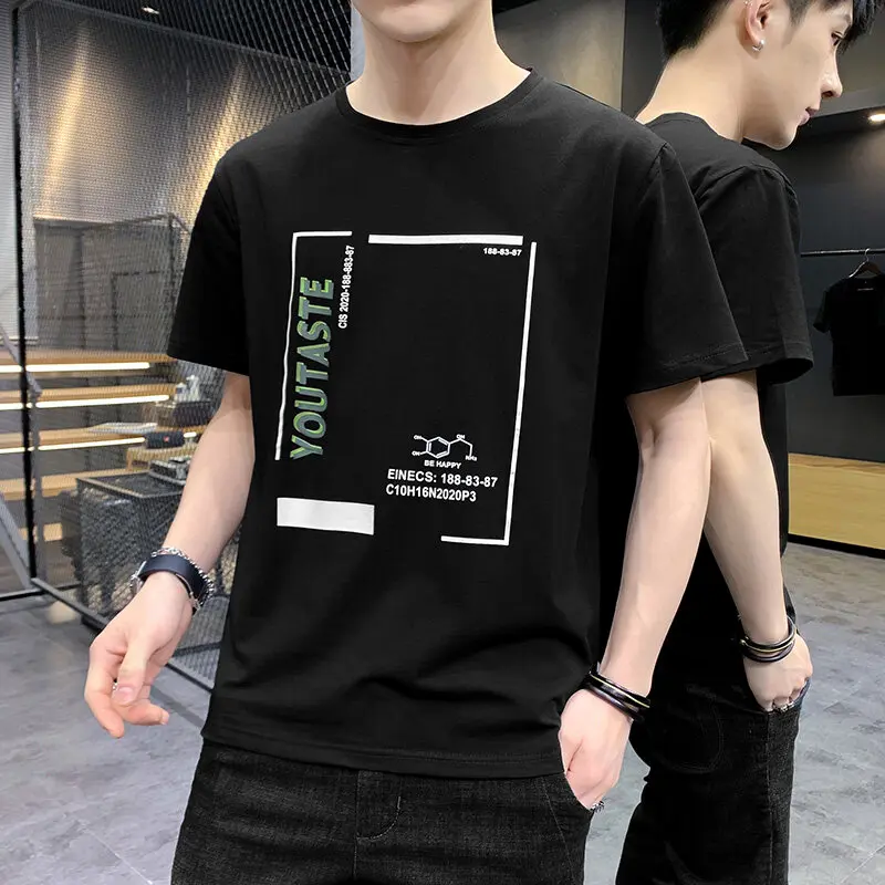 Commute Short Sleeve T-shirts Casual Summer Men's Clothing Round Neck Youthful Vitality Fashion Printed Basic Straight Pullovers