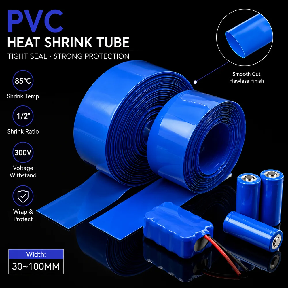 Blue PVC Heat Shrink Tube Wide 30-100mm Wear Resistant/Flame Retardant/Wire Harness Cable Repair Protective Sleeve