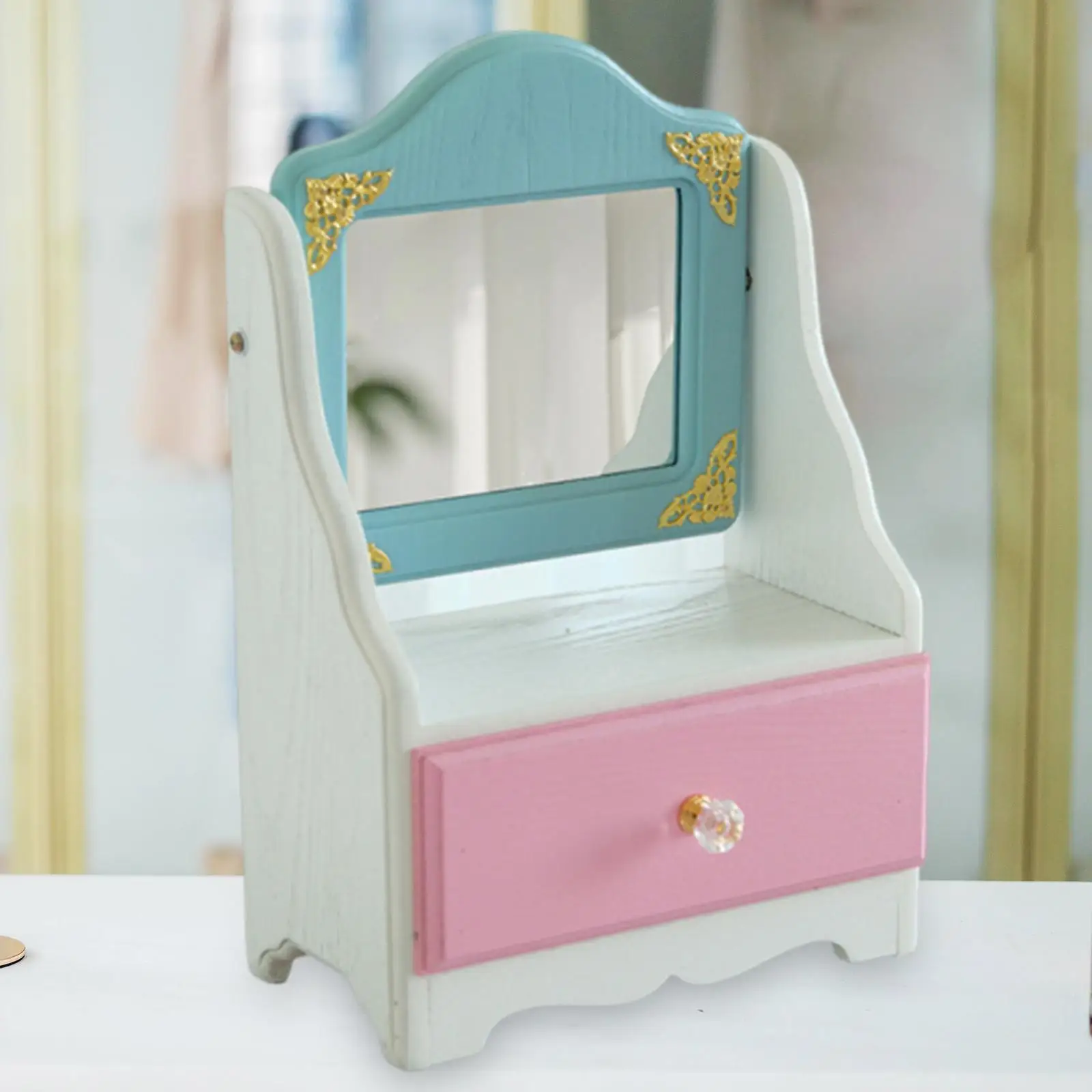 

Desktop Makeup Mirror with Drawer Elegant for Bedroom Skincare Countertop