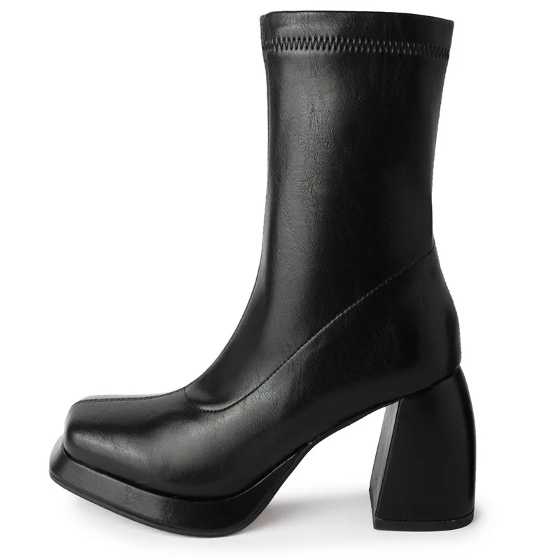 

Winter Fashion Stretch Fabric Cowhide Single Boots Genuine Leather Sexy Charm Elegant Comfortable Side Zipper Women Single Shoes