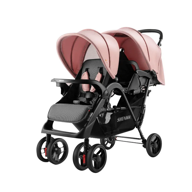 Twin Stroller Can Sit and Lie Down Lightweight Folding Stroller Four Seasons Universal Shock Absorption Double Baby Stroller