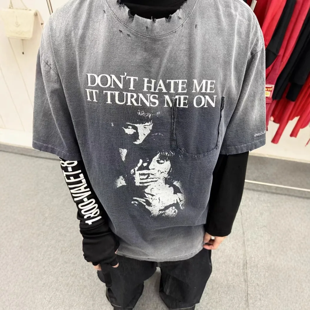 Grailz 25ss Faded Distressed T-Shirt with Vintage-Inspired Print Short Sleeve Tee Korea