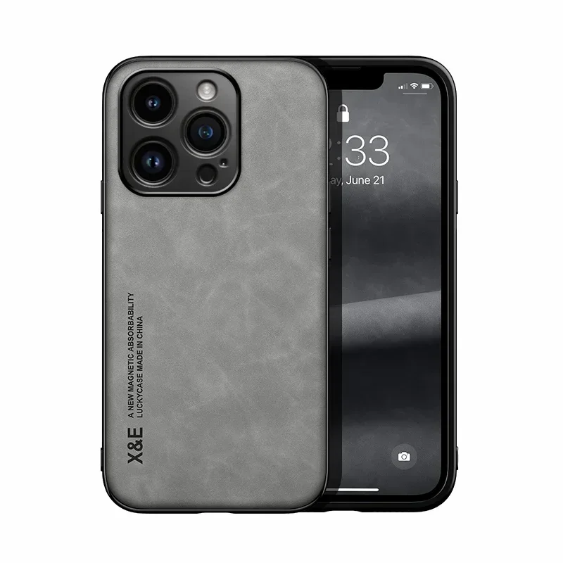 Luxus-Ledertasche für iPhone 17 16 16e 15 14 13 12 11 Pro Max Plus 12 13 Mini SE 8 7 Abdeckung mit Metallplatte Unterstützung Auto halten