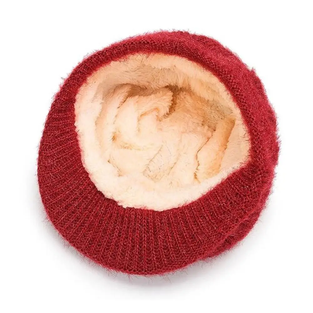 หมวกเบเร่ต์หนานุ่มสำหรับผู้หญิง แฟชั่นอเนกประสงค์ หมวกคุณแม่ กันลม อุ่นสบาย สไตล์เรโทร หมวกไหมพรมแฟชั่นผู้หญิง 1 ชิ้น