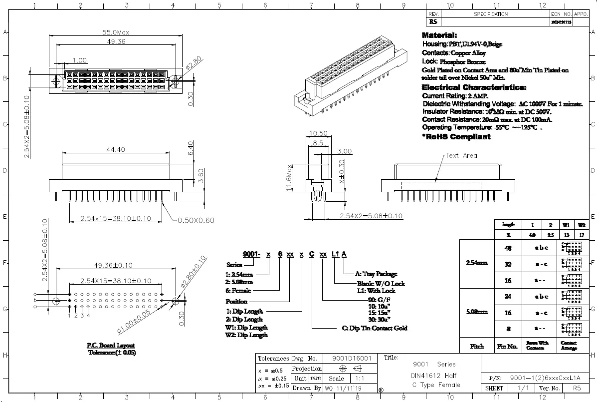 2PCS/9001-12321C00A  9001-12641C00A  9001-12961C00A  9001-16161C00A  9001-16321C00A  9001-16481C00A  DIN41612 connector