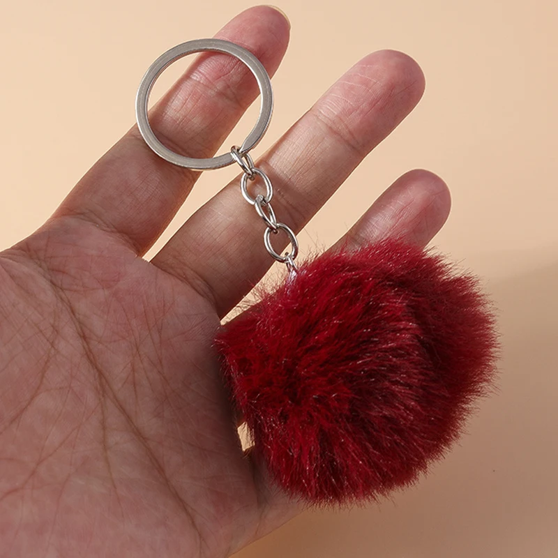 Aihua 15 Farben Flauschiger Fell-Pompon Schlüsselanhänger Weicher Kunstfell-Kaninchenball Auto-Schlüsselring Pompom Schlüsselkette Schlüsselhalter Damen Taschenanhänger – Detail 13