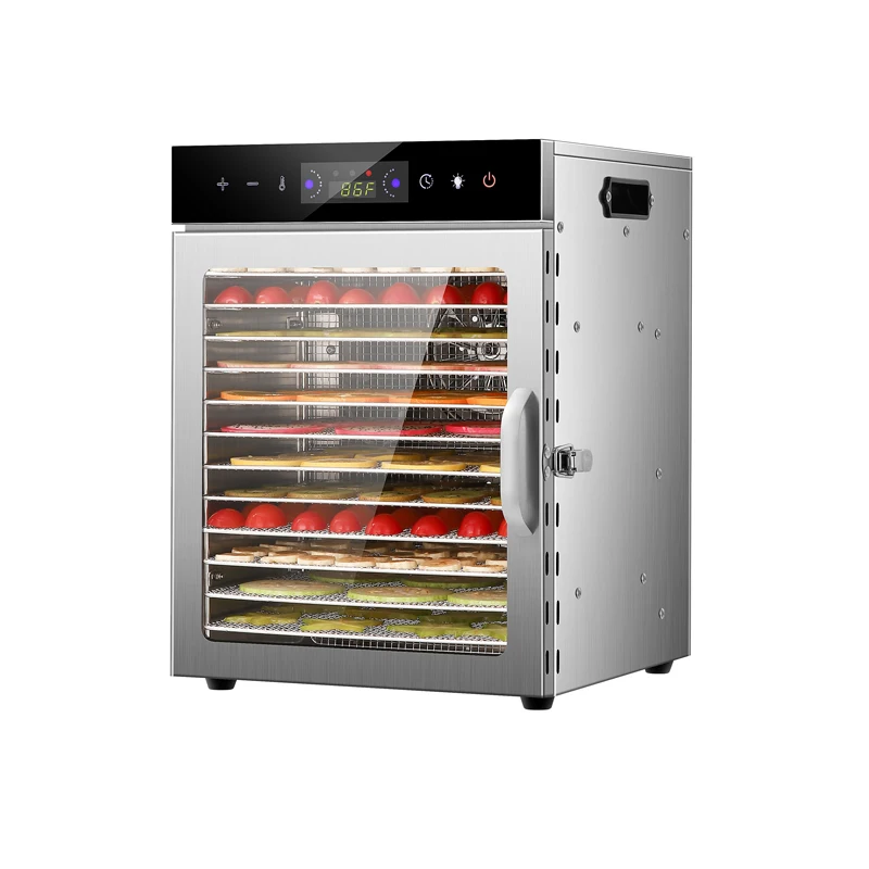 ماكينة تجفيف الفواكه واللحوم مكونة من 12 طبقة من الفولاذ المقاوم للصدأ ومجفف الهواء الساخن للاستخدام المنزلي ماكينة تجفيف الطعام ودرجة حرارة قابلة للتعديل