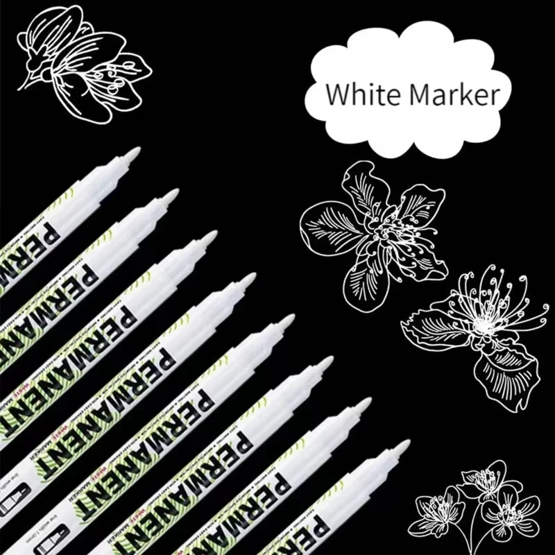 10/12Pcs White Marker Pen, 1.0/3.0mm Graffiti Pens, Waterproof, Permanent Tire Painting, Notebook Tyre, Oily Environmental Pen