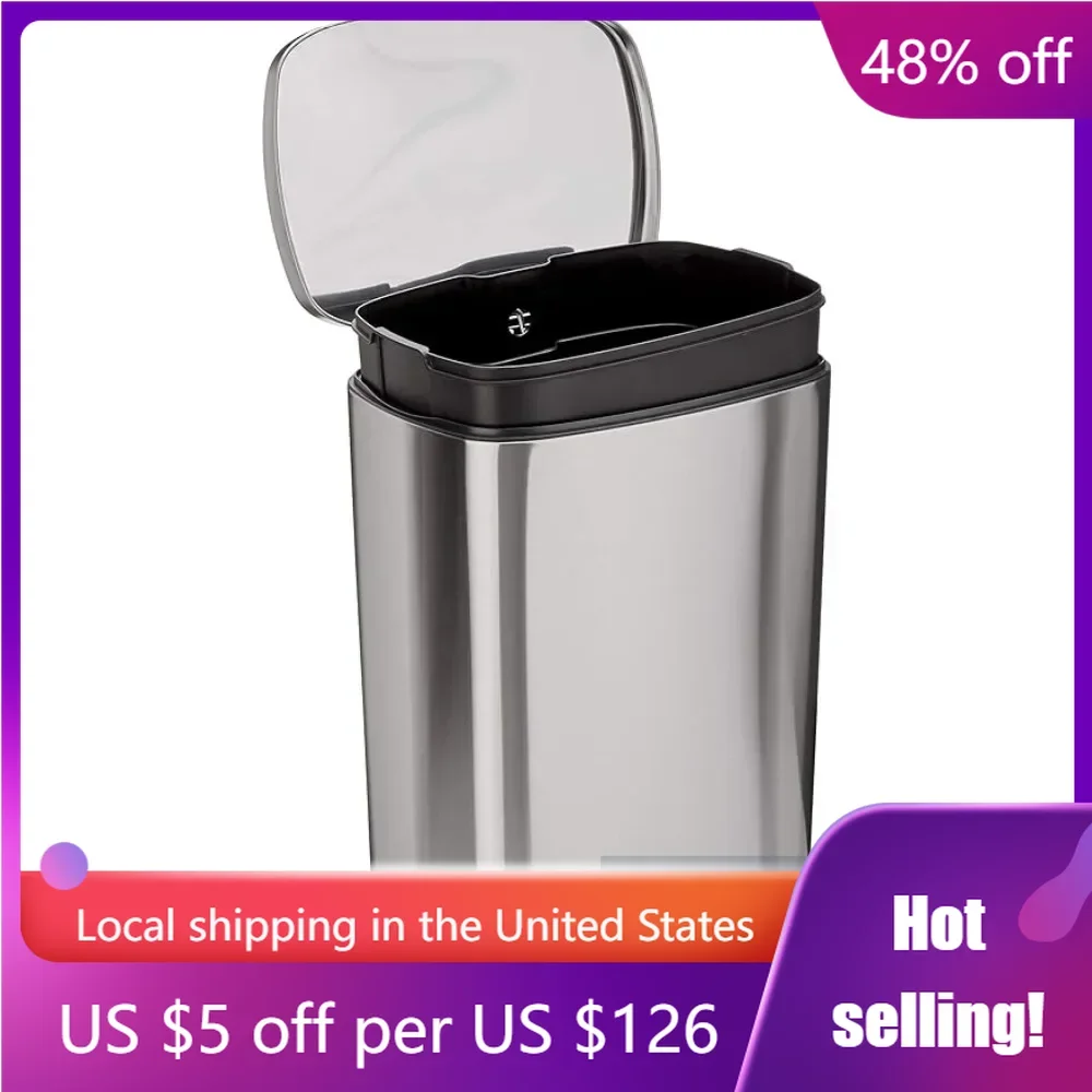 

Satin Nickel Finish Wastebasket Brushed Stainless Steel Bin 50 Liter/13.2 Gallon 16.7"L X 14.7"W X 25.9"H Freight Free Household