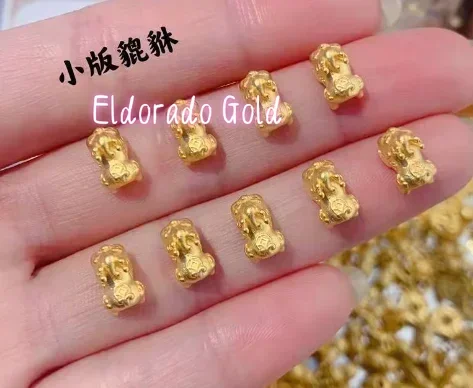 

Золотые подвески Eldorado Gold 24K, чистое золото 999 пробы, маленькие подвески Pixiu для браслетов DIY, изысканные подвески Pixiu.