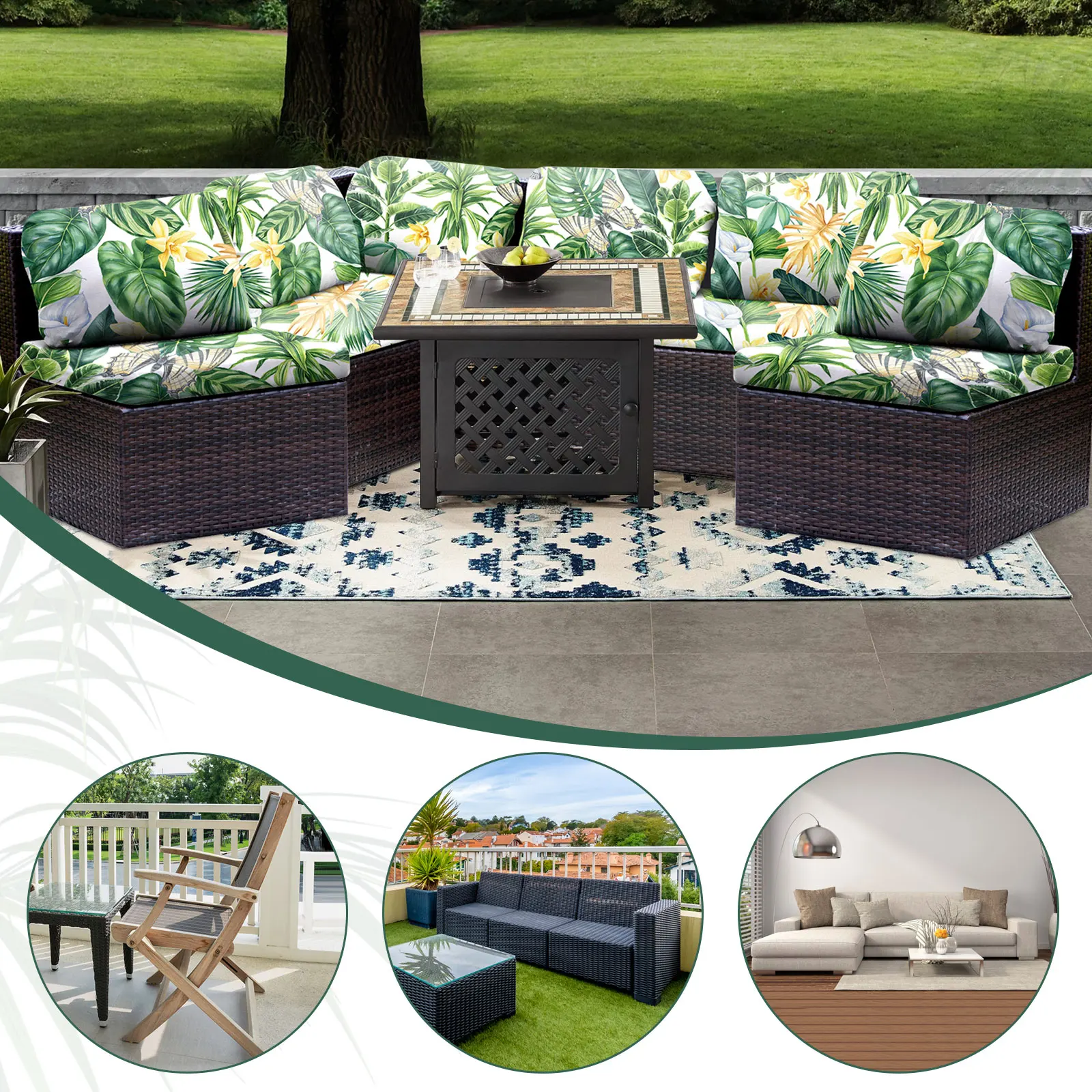 2/3/6/8PCS Outdoor Tropical Print Sofa Cushion Covers Non-Slip Furniture Protectors, Replacement for Individual Seat Cushions