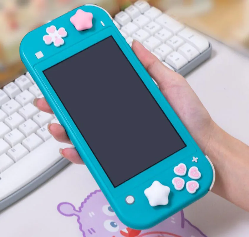 Pink Purple Love Silicone Soft D-pad Cross Button ABXY Key Sticker Skin Case For Switch Lite Console Thumb Stick Grip Cap Cover