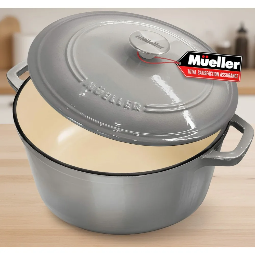 

6 Quart Enameled Cast Iron Dutch Oven, Heavy-Duty Casserole Pan with Lid, Safe for All Cooktops & Ovens