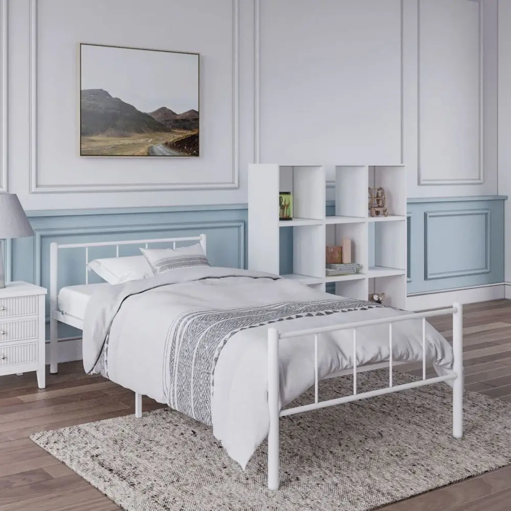 

Twin Size Bed Frame, Steel Modern Design Bed for Kids with Reliable Support for Childrens Bedroom, No Box Spring Reqd White