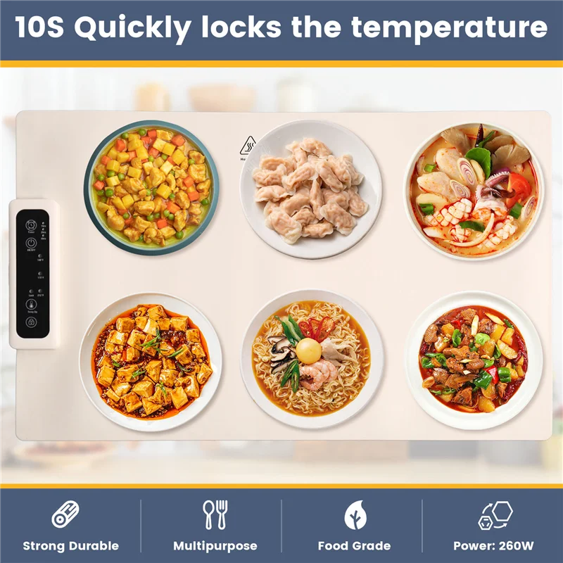 Food Warming Tray Mat Electric Roll Up Plate Warmer To Keep Food Warm & Hot With Adjustable Heat Level Temperature US Plug-N37R