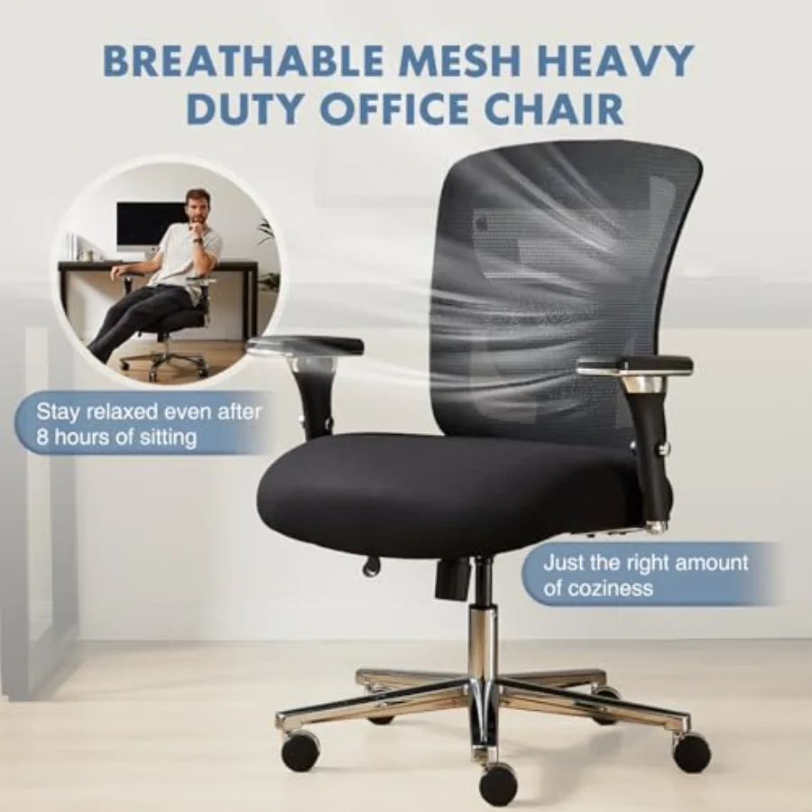 Big and Tall Office Desk Chair with Lumbar Support, 500lbs Heavy Duty Mesh Ergonomic Computer Chair with 4D Armrest and Wide Co view 4