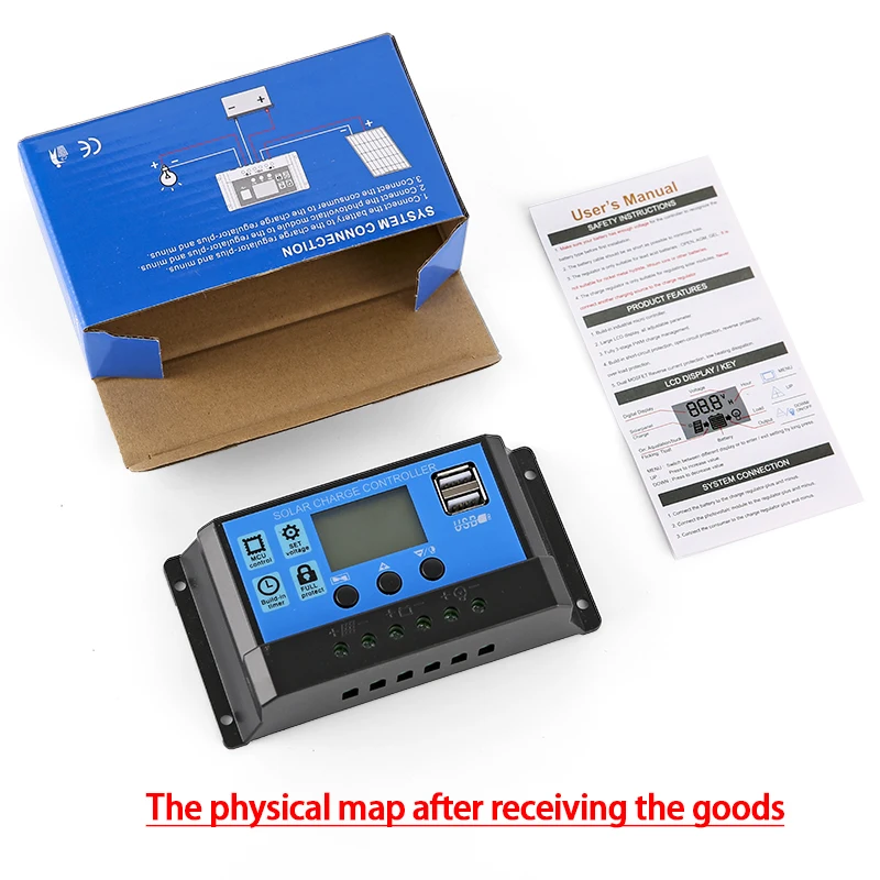 XIONGISOLAR PWM Solar PV Charge and Discharge Controller 60A 50A 40A 30A 20A 10A 12V 24V Auto LCD Regulator with Dual USB