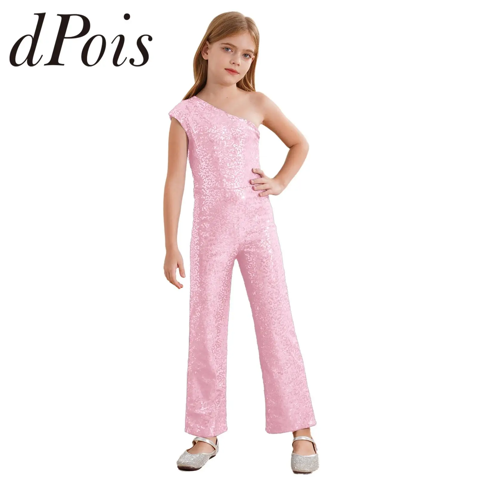 Kids Girls Disco Outfit Sequins Dancewear Performance Bodysuit Teens Gymnastics Skating Jumpsuit Jazz Lyrical Dance Costume