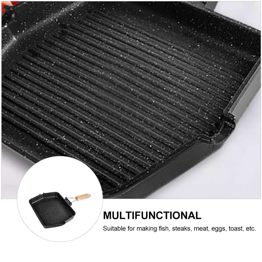 

Smokeless Non-Stick Bbq Baking Pan Steak Grilling Cookware Foldable Handle Kitchen Household Gas Induction Use Black
