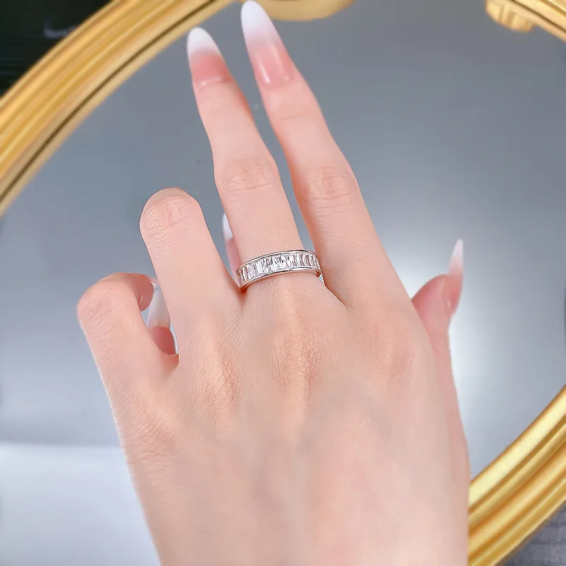 S925 فضة مماثلة مويسانيتي خاتم الخلود للنساء الرجال للجنسين خاتم الزفاف